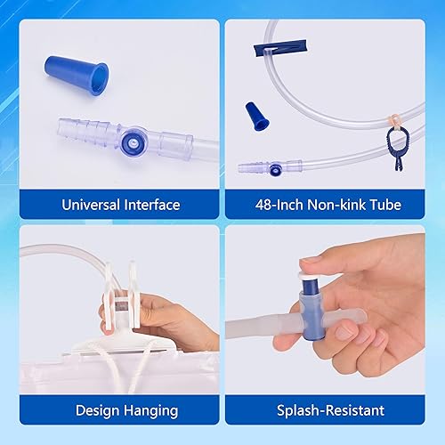 Miniatura 9 de Bolsas de catéter de 67.6 fl oz para hombres, bolsa de drenaje de orina con cámara antirreflujo, colección de orina de gran capacidad durante la