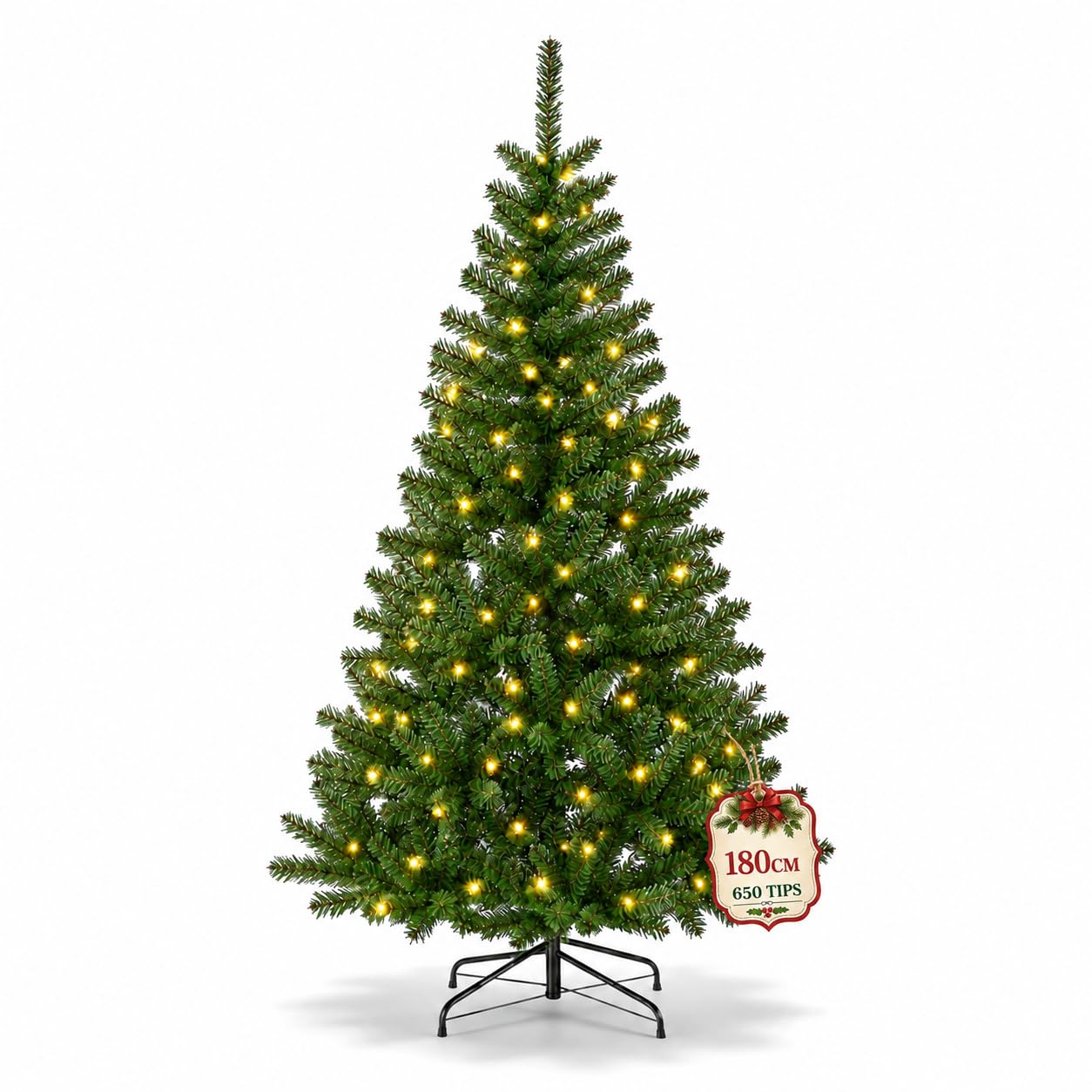 Sapin de Noël artificiel 180 cm, 150 LED et 650 pointes