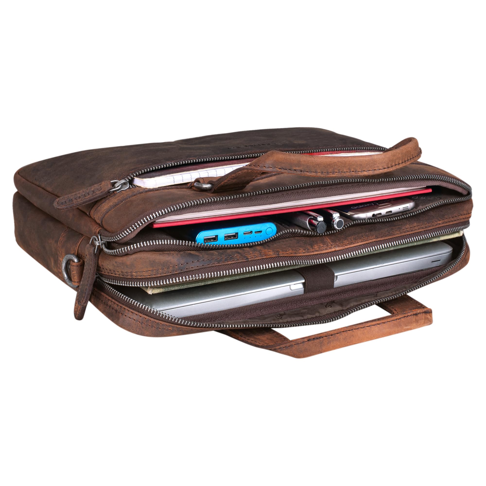 STILORD Brayson Serviette Porte Documents Cuir Sac Business Ordinateur pour MacBooks de 16 Pouces Sac de Travail Sac à Bandoulière Mallette Cuir Véritable Couleur:Noir