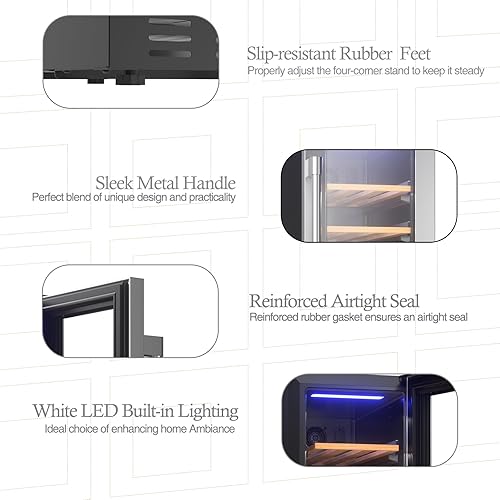 Miniatura 6 de 16-Bottle Wine Fridge, 12-Inch Compressor Cooler with Dual Zone, Built-in or Under Counter, 41-64F Digital Touchscreen, Triple-Layer Glass Wine