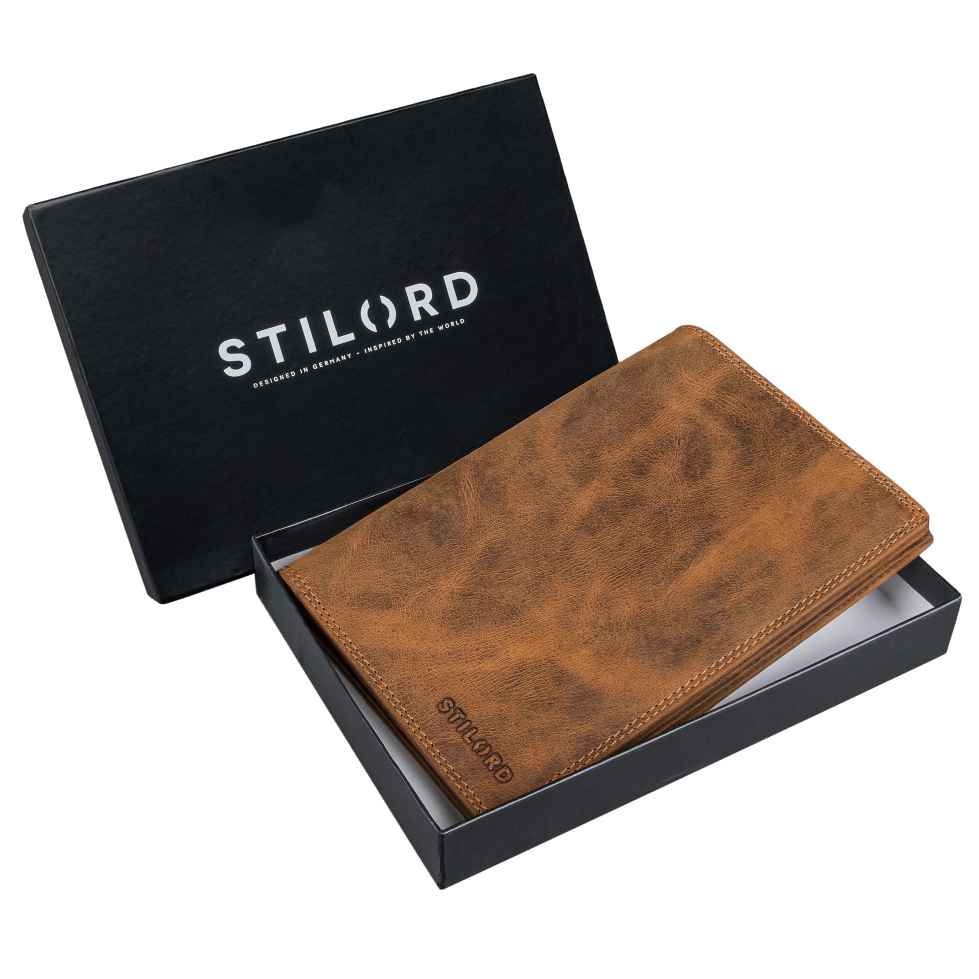 STILORD "Larin Étui pour Documents de Véhicule en Cuir Étui Housse de Documents Cuir Véritable Multifonction Portefeuilles pour Cartes & Certificat avec Protection RFID Couleur:Bergamo - Marron