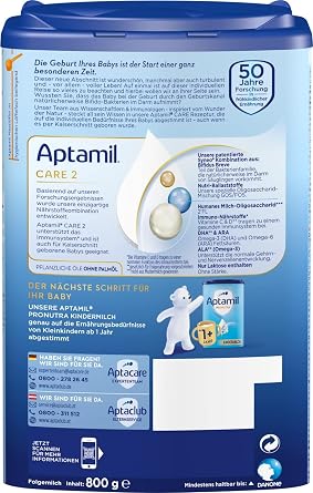 Aptamil Care 2 - حليب المتابعة بعد الشهر السادس مع أوميغا 3 و 6 DHA و ARA لا زيت النخيل بودرة حليب أغذية الأطفال 1 × 800 جم