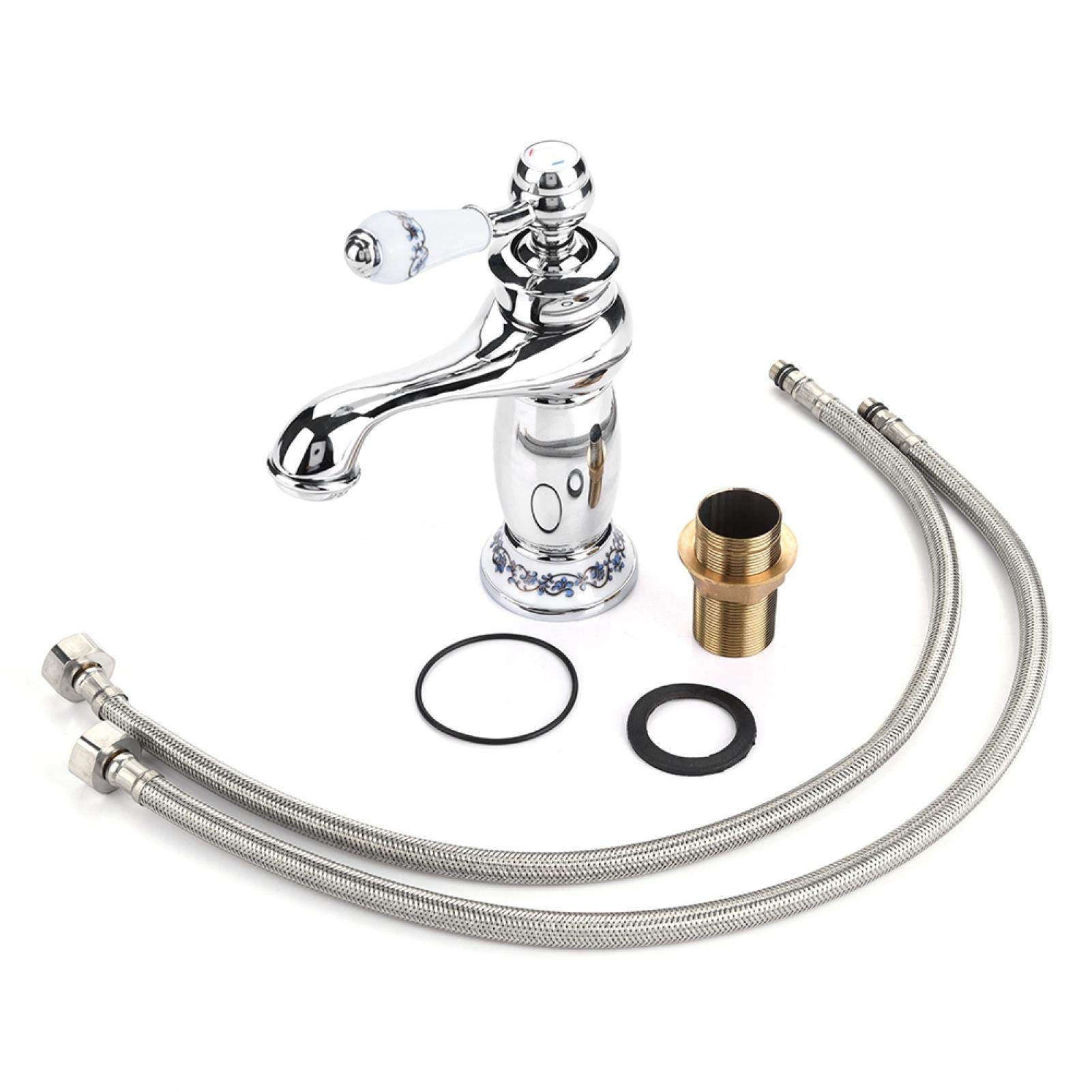 Vintage Bathroom Mixer tap Basin ◈ Basin Mixer Tap, Fydun Floral Pattern Single Handle Mixer Tap Cold/Hot Water Faucet for Bathroom Basin Sink Other Accessories(Plating)