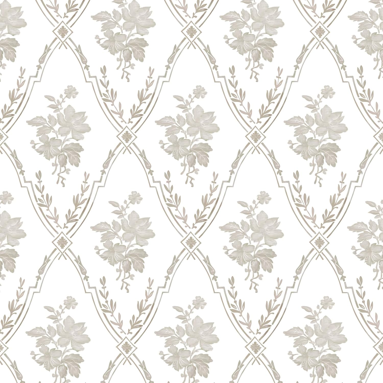 Vintage Peel and Stick Wallpaper - Neutral Trellis Beige Lattice Floral Removable Self-Adhesive Wallpaper for Accent Wall, Living Room, Bedroom (Neutral, 17.32“x 118.11")