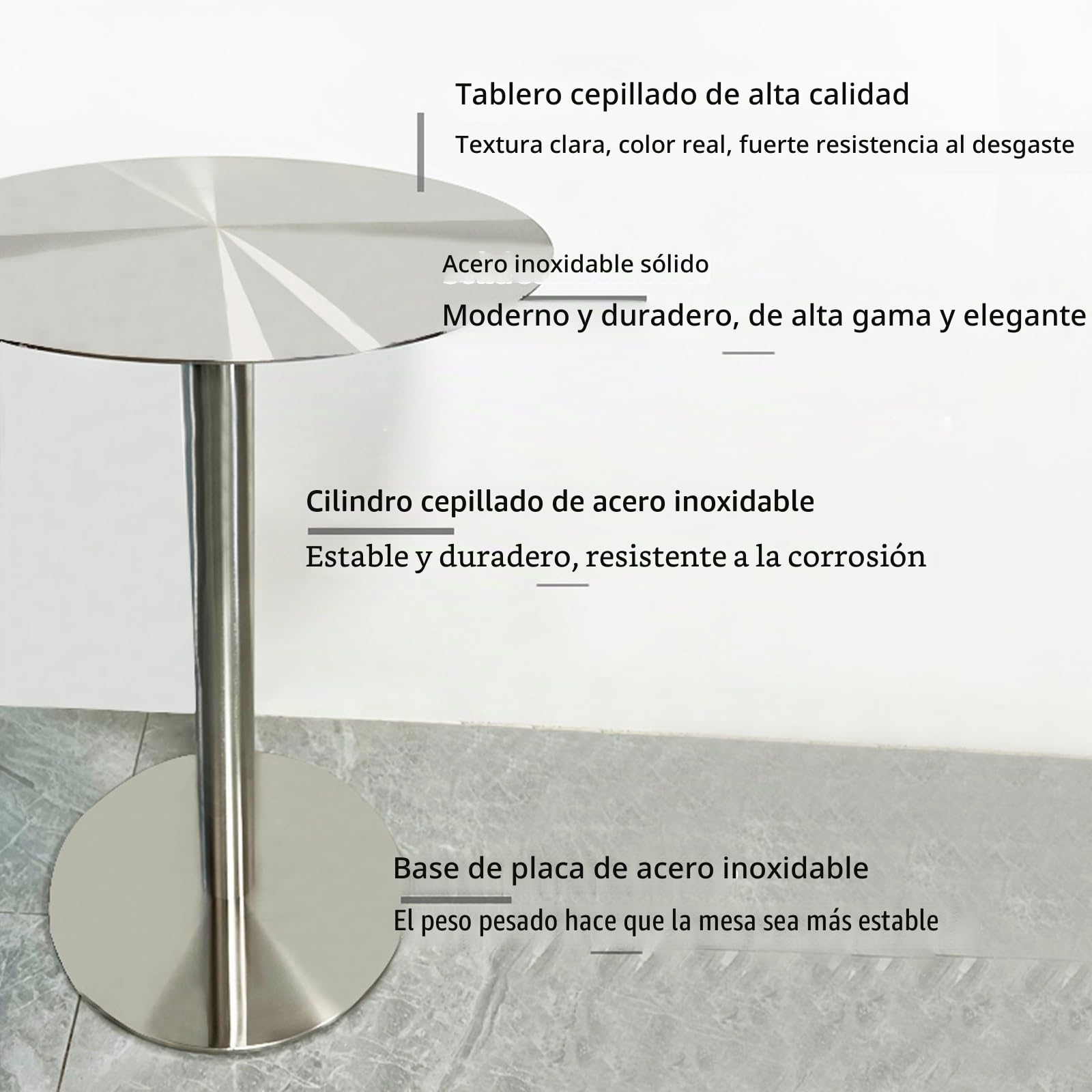 SEIFE Mesa de Comedor Redonda, Mesa Auxiliar de Acero Inoxidable, Mesa de Bar Redonda, Mesa de Bar de bistró Moderna(Round,60cm/23.6)