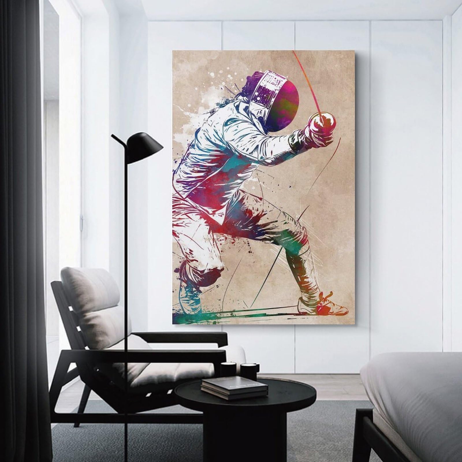 Junmoney Canvas Art Print Fencing Sport Art, 12x18inch(30x45cm), for Gallery Wall Layouts in Home Or Office, A Versatile Canvas Print for Layering