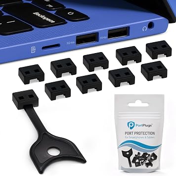 PortPlugs Port Plug USB-A Port Blocker 10 Pack - Key Lock USB Security Data Theft Prevention - Removable Type-A Data Protection - Dust & Moisture Resistant Shield | Black