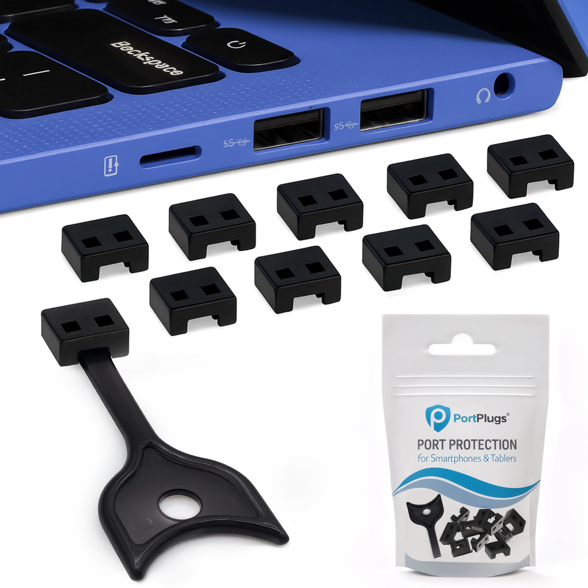 PortPlugs USB-A Port Blockers - Key Lock USB Security for PC, Laptop & Notebook - Removable Type-A Data Protection - Dust & Moisture Resistant Shield | Black (10-Pack)-image-18