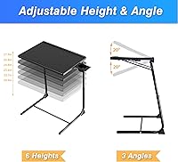 Vista 5 de Allpop - Mesa para ver TV con bandeja ajustable, mesa plegable para portátil con 6 alturas y 3 ángulos de inclinación, con portavasos para sofá