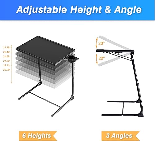 Miniatura 5 de Allpop - Mesa para ver TV con bandeja ajustable, mesa plegable para portátil con 6 alturas y 3 ángulos de inclinación, con portavasos para sofá y
