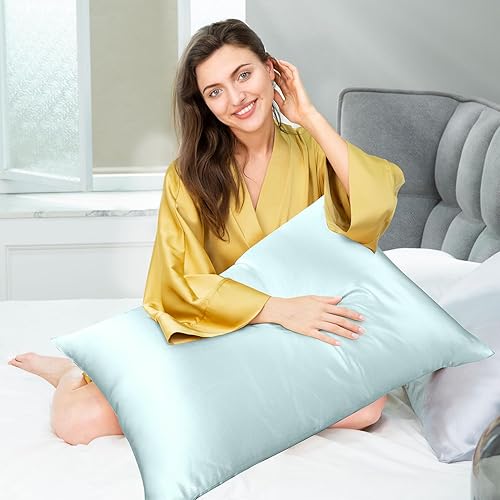 Miniatura 4 de Funda de almohada 100% seda de morera para cabello y piel, 25 momme seda natural con cremallera, suave y refrescante, lavable de ambos lados (oliva,