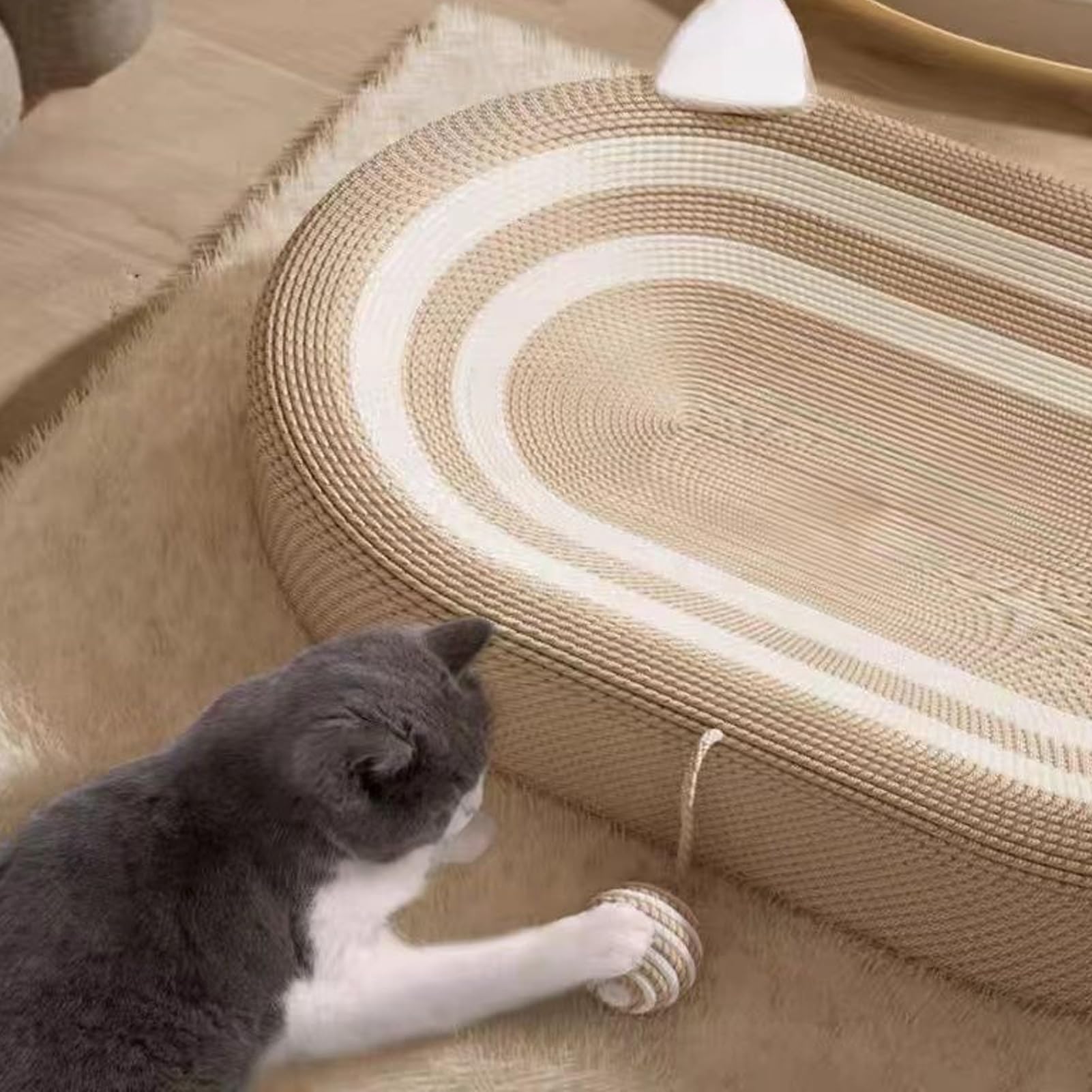 لوح خدش للقطط من دوركو 3 في 1 من السيزال، وسادة خدش للقطط في الاماكن المغلقة، لوح خدش بيضاوي للقطط والاثاث، قاعدة مضادة للانزلاق متحركة