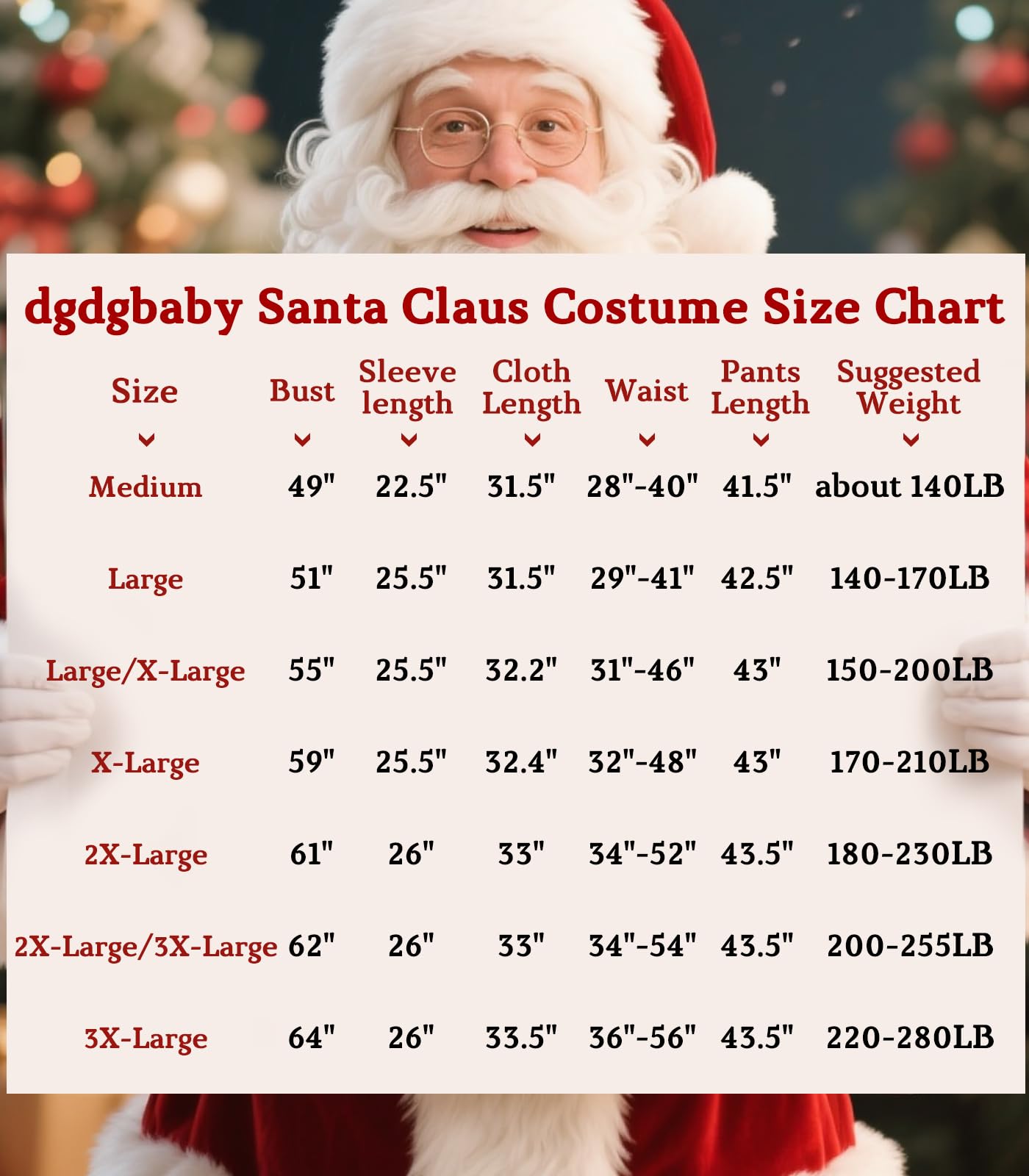 Santa Claus Costume for Men Women Adult - 9pc. Deluxe Costume Santa Suit Outfit