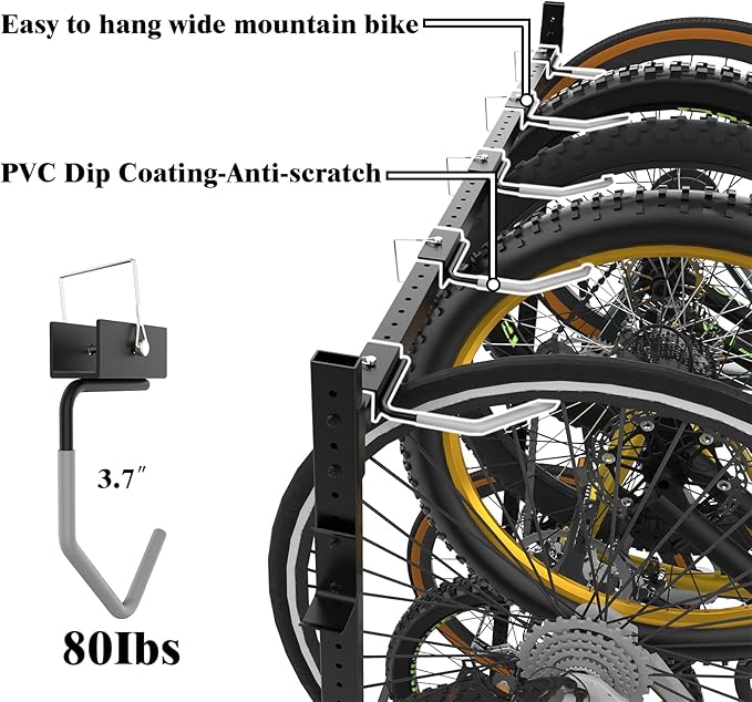 Soporte para bicicletas de pared para 5 bicicletas, 52 pulgadas de acero miniatura 7