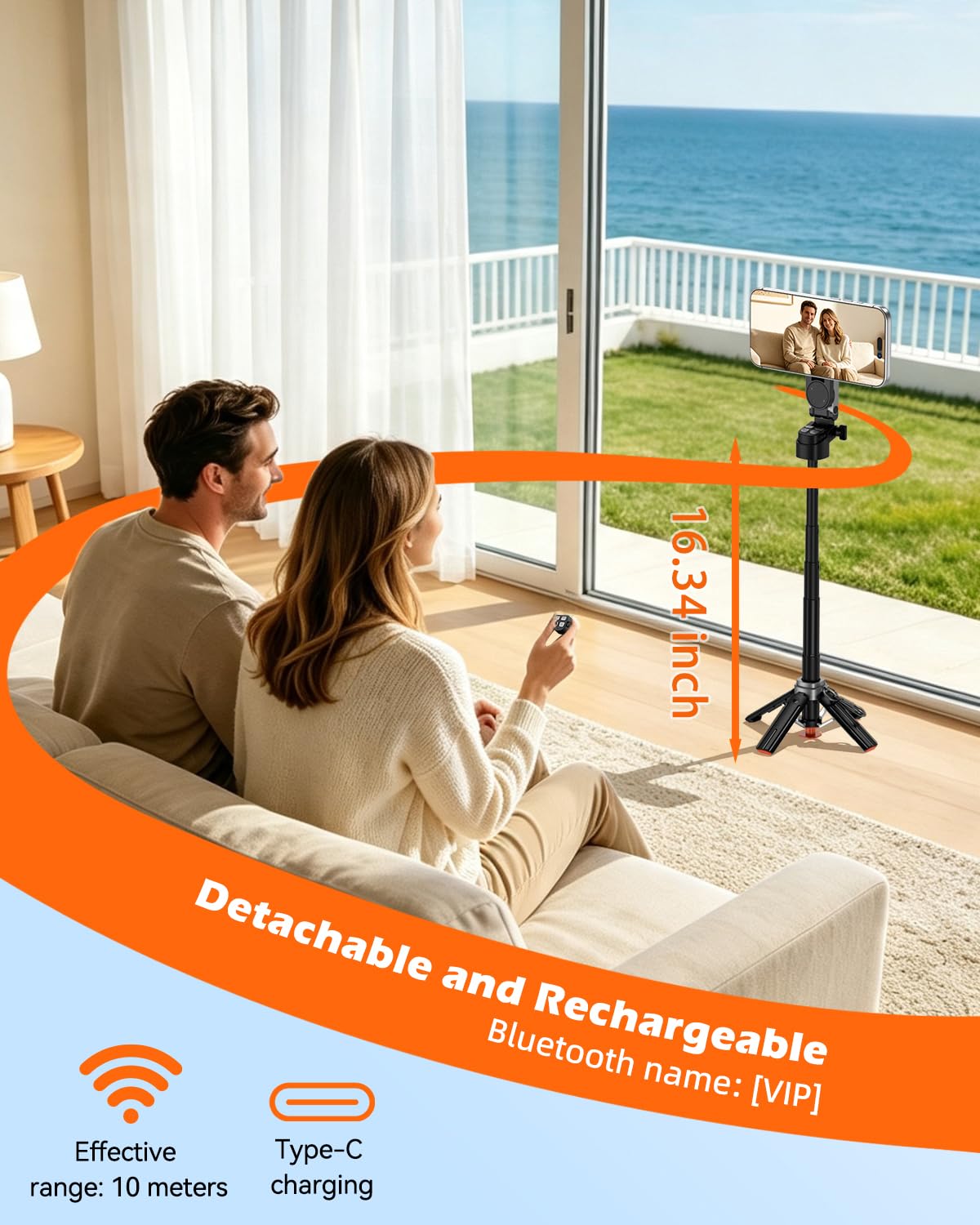 CloudValley Treppiede Selfie Stick Magnetico Mini con 2 Luci | Treppiede Telefono 4 in 1 Tasca, Rotazione 360°, Telecomando Bluetooth con Zoom Rimovibile, per iPhone Android Vlog Video