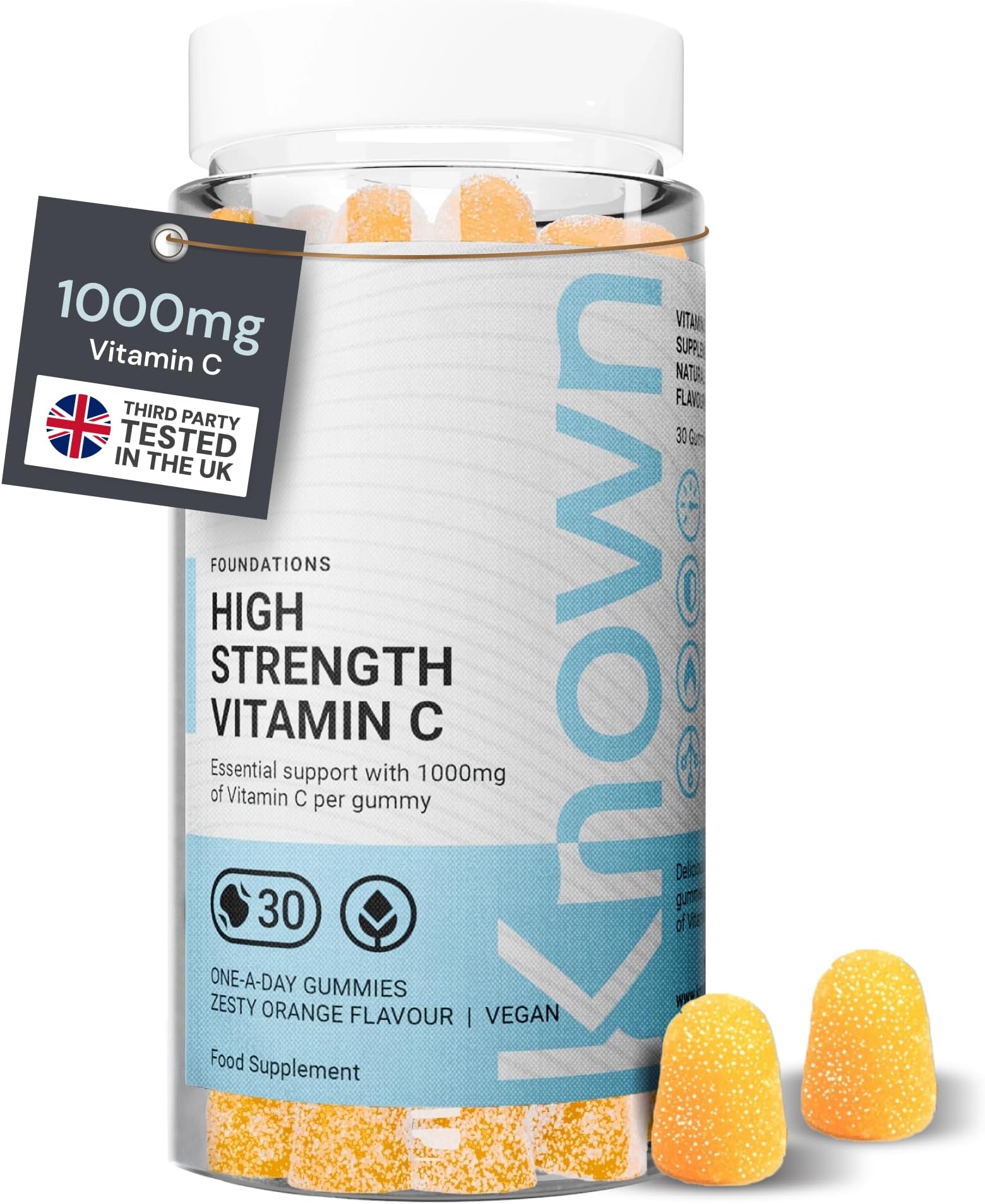 1000mg High Strength Vitamin C (Ascorbic Acid) Gummies – Zesty Orange Flavour – Chewable Vegan Gummy Supplement – Immune, Collagen, Energy & Antioxidant Support – 1 Month Supply – One-A-Day
