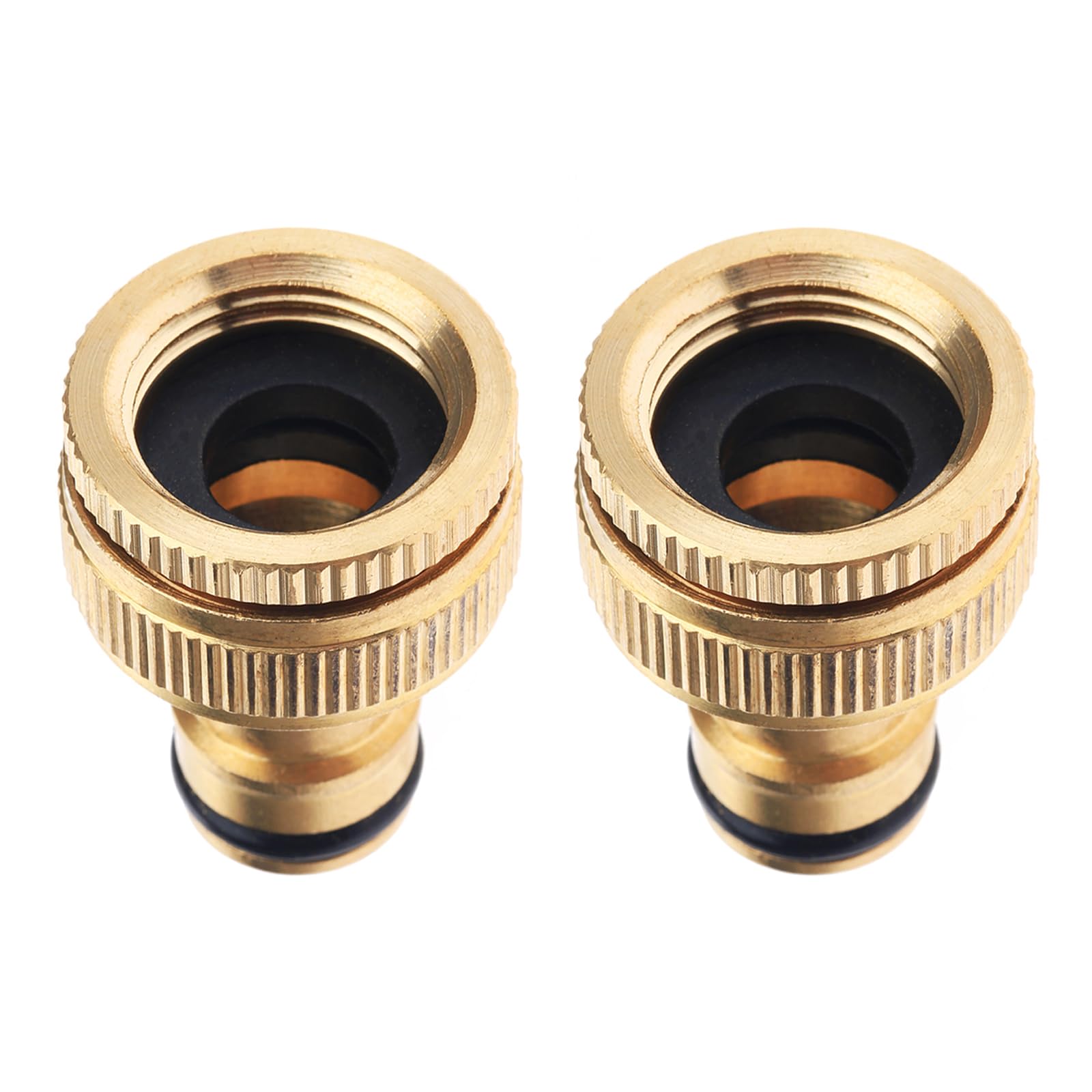 DRELD 2Pcs Brass Hose Tap Connector, 1/2 and 3/4-inch BSP Universal Garden Hose Tap, 2 in 1 Gardening Faucet Adapter for Gardening, Washing Machine (2pcs 2-in-1 Taps)