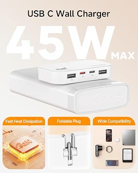 Flat USB Wall Plug, PD 45W Ultra Thin Foldable GaN III Fast Charger