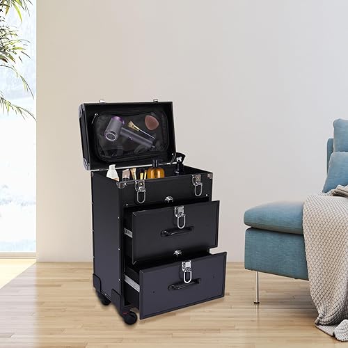 Miniatura 9 de CNCEST Estuche de maquillaje rodante, estuche profesional de tren de maquillaje, organizador de almacenamiento de maquillaje, organizador de