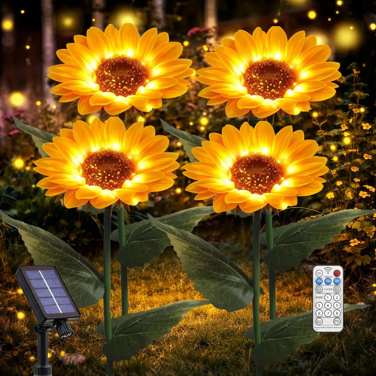 Luci solari da giardino per esterni e interni, confezione da 4 luci a girasole con telecomando, 8 modalità, decorazione per casa, giardino, regalo per mamma, donne, nonna, compleanno, patio, cortile