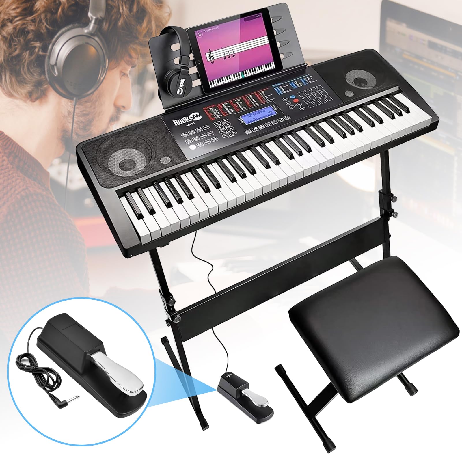 Pedale Sustain Universale per Tastiera Pianoforte, Pedale Sustain, Adatto per Sintesizzatore Tastiera Midi/Pianoforte Elettronico con Cavo da 1,5 M E Interruttore di Polarità, Compatibile con Jack da