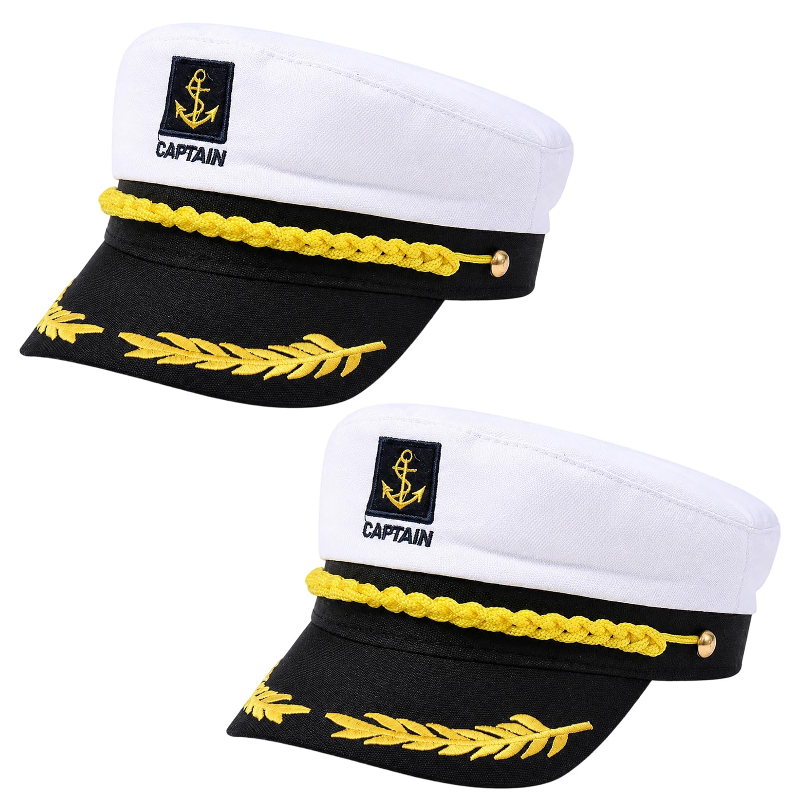 DXPETA Sailor Hats, White Sailor Hat Set of Two, Embroidered Anchor Design for Nautical Costume Parties and Themed Events, Adjustable Captain Hats for Adults and Maritime Enthusiasts