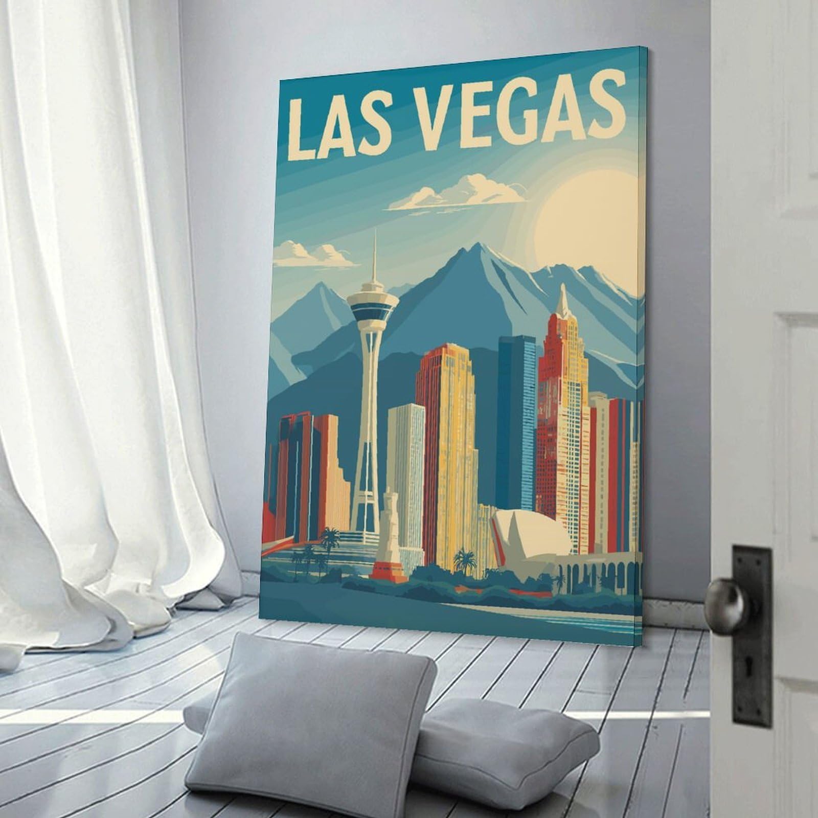 Junmoney Canvas Wall Decor Las Vegas Cityscape Illustration(2), 20x30inch(50x75cm), for Restful Interiors, Bedrooms Or Small Rooms, Canvas Wall Decor for Personal Spaces
