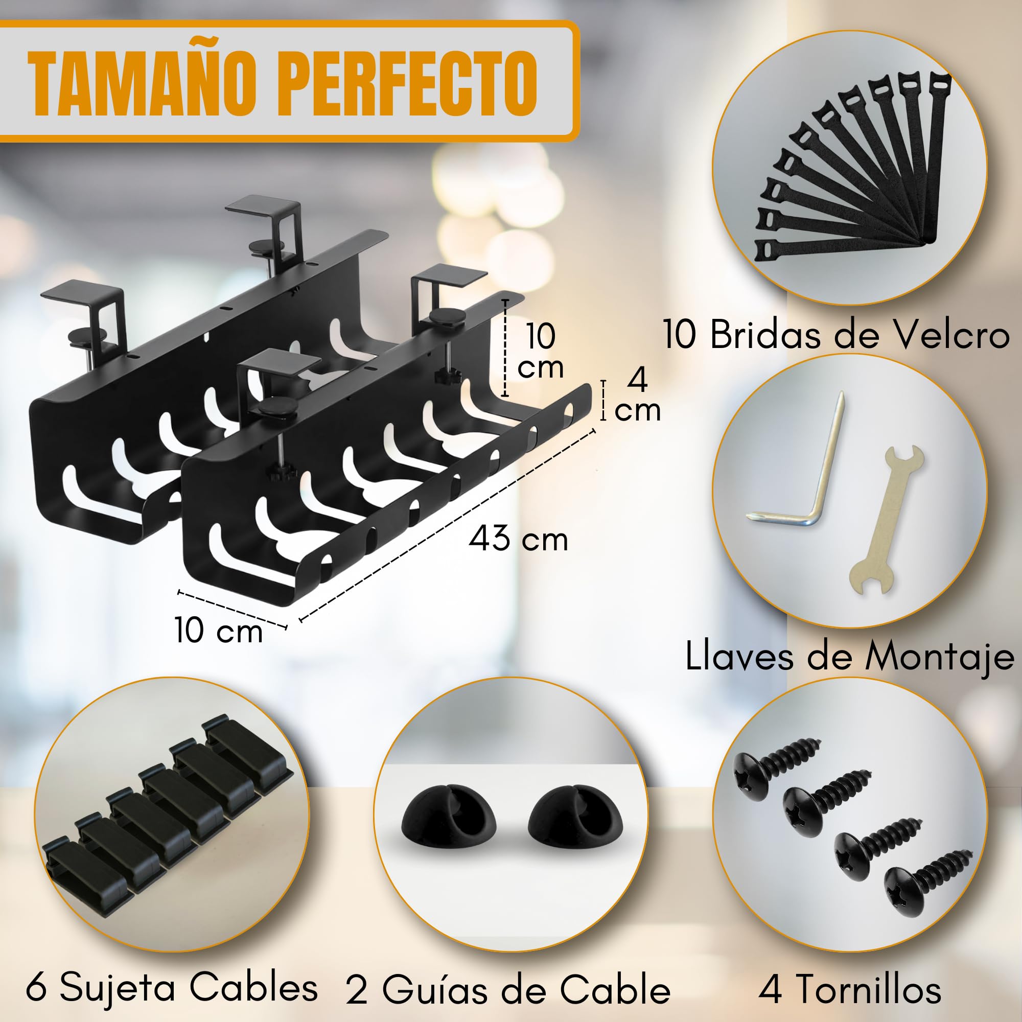 Bandeja Organizador Cables Escritorio, x2 organizadores de Cables, sin o con taladros, Incluye Soporte Auricular, Esconder Cables en tu Oficina/Casa, Bandeja Cables Escritorio.
