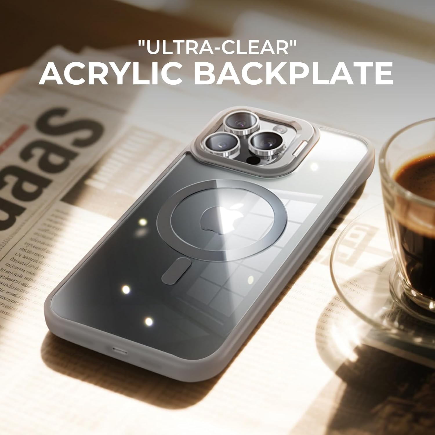 LOOXER® Vanguard Clear Case for iPhone 16 (6.1”) | Built-in Camera Lens Stand, Crystal-Clear Military-Grade Drop Protection MagSafe Cover + Premium Screen Protector Included (Grey, 16)