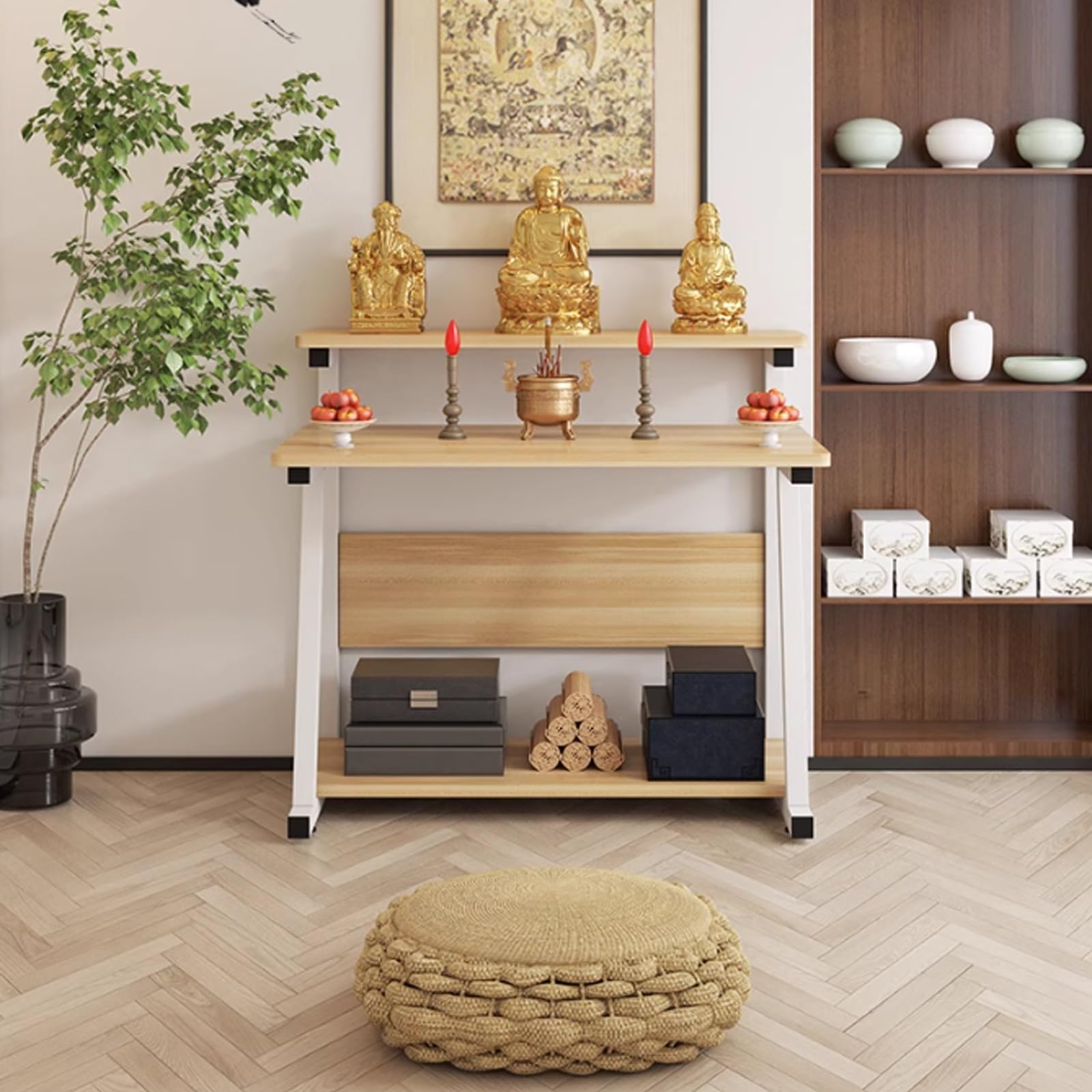 JNTFNE Chinese Shrine Altar Table with Storage Prayer Buddhist Niche Buddha Platform Incense Table, Meditation Home Furnishing for Living Rooms, Shrines(Light Walnut,80cm/31.5in)