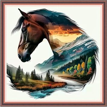 Dooxvey Cross Stitch Kits for Adults Beginners,Full Range of Cross-Stitch Stamped Kits Needlepoint Kits for Beginners Embroidery Kits 11CT Cross Stitch Patterns-Abstract Forest Steed 18x18 inch