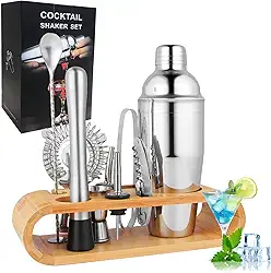 Kit Coqueteleira Bar Profissional 750ml Inox 304 com 10 Peças e Suporte de Madeira - Coqueteleira Inox, Kit Caipirinha, Aço Inoxidável Reforçado, Resistente a Frio e Calor, Fácil de Limpar