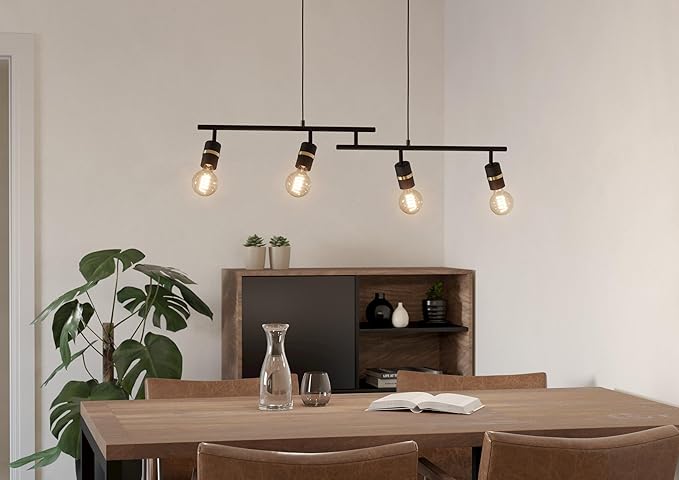 Eglo EGLO Hanglamp Lurone, pendellamp eettafel met 4 draaibare spots, lamp hangend voor woonkamer en eetkamer, plafondspot van metaal in zwart en messing, E27 fitting photo 2