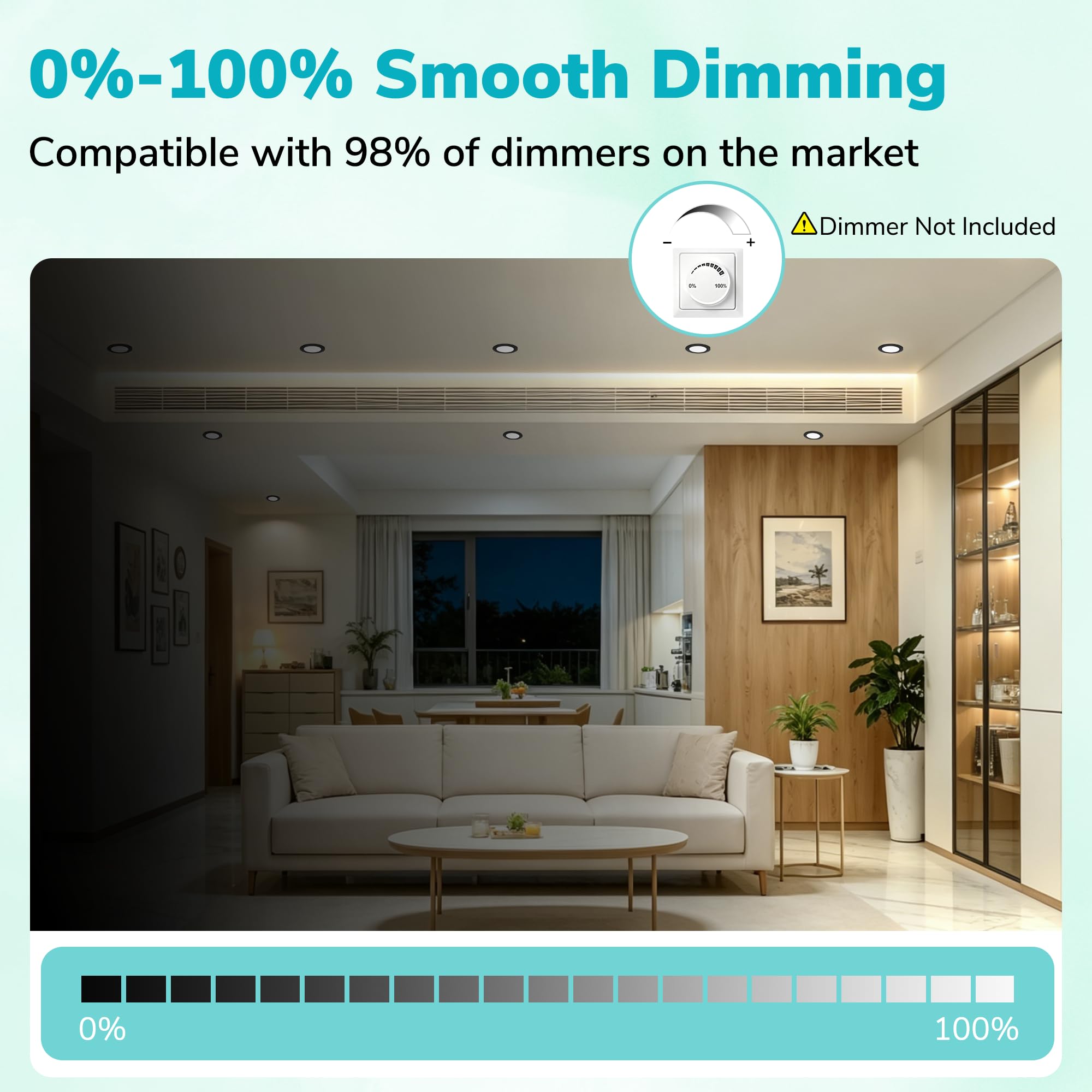 LED Einbaustrahler 230V Dimmbar 10er Set, 55–68 mm Lochmaß, 0–100% stufenlos dimmbar, Ultra Flach 25 mm, 6W, 2700K/4000K/6500K Einbauspots, IP44 LED Spots für Bad, Küche, Wohnzimmer, Schwarz
