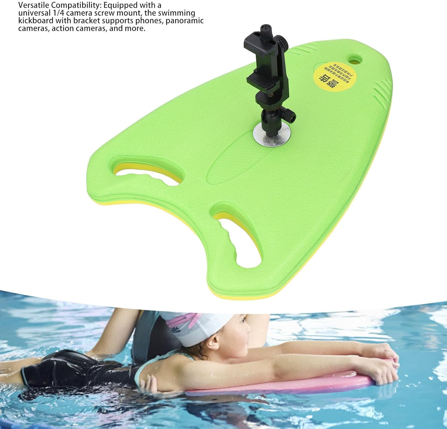 Swim Kickboard with Phone Holder, Enhanced EVA Foam Board, Foldable Bracket for Phones, Action Cameras, Panoramic Cameras (Green)