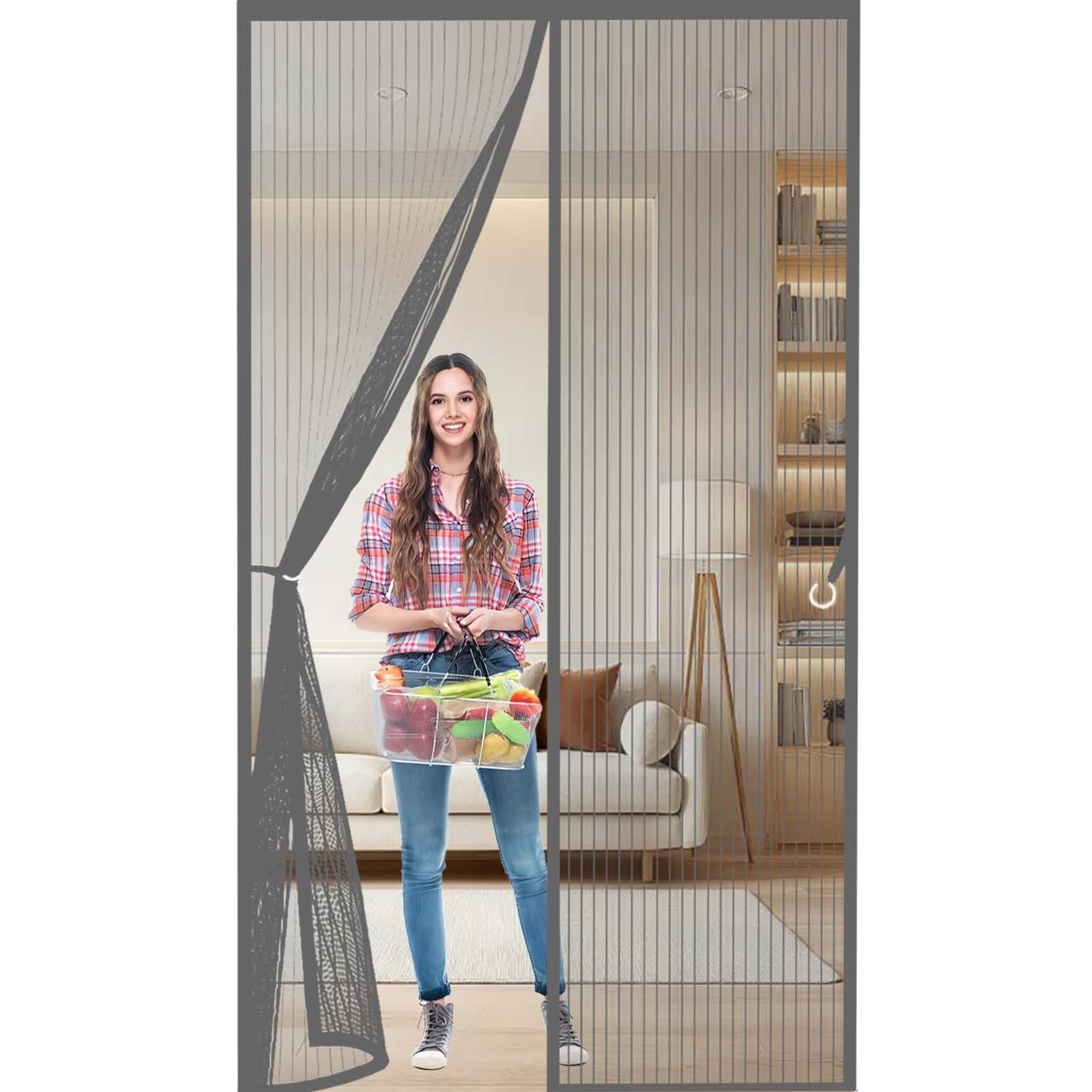 Insect Protection Door No Gap 100x210cm(WidthxHigh) Durable, Keeps Bugs Out, Kid and Pet Friendly Screen Doors with Magnets Hundreds of Sizes, Lets Fresh Air in, Grey