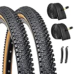 26-inch Mountain Bike Tires Set: Hycline 2-Pack 26x1.95 inch (54-559mm) 60TPI Folding Replacement Puncture-Resistant Bicycle Tires and Pair 26-inch Inner Tubes with Tire Levers for MTB Off-Road Bike
