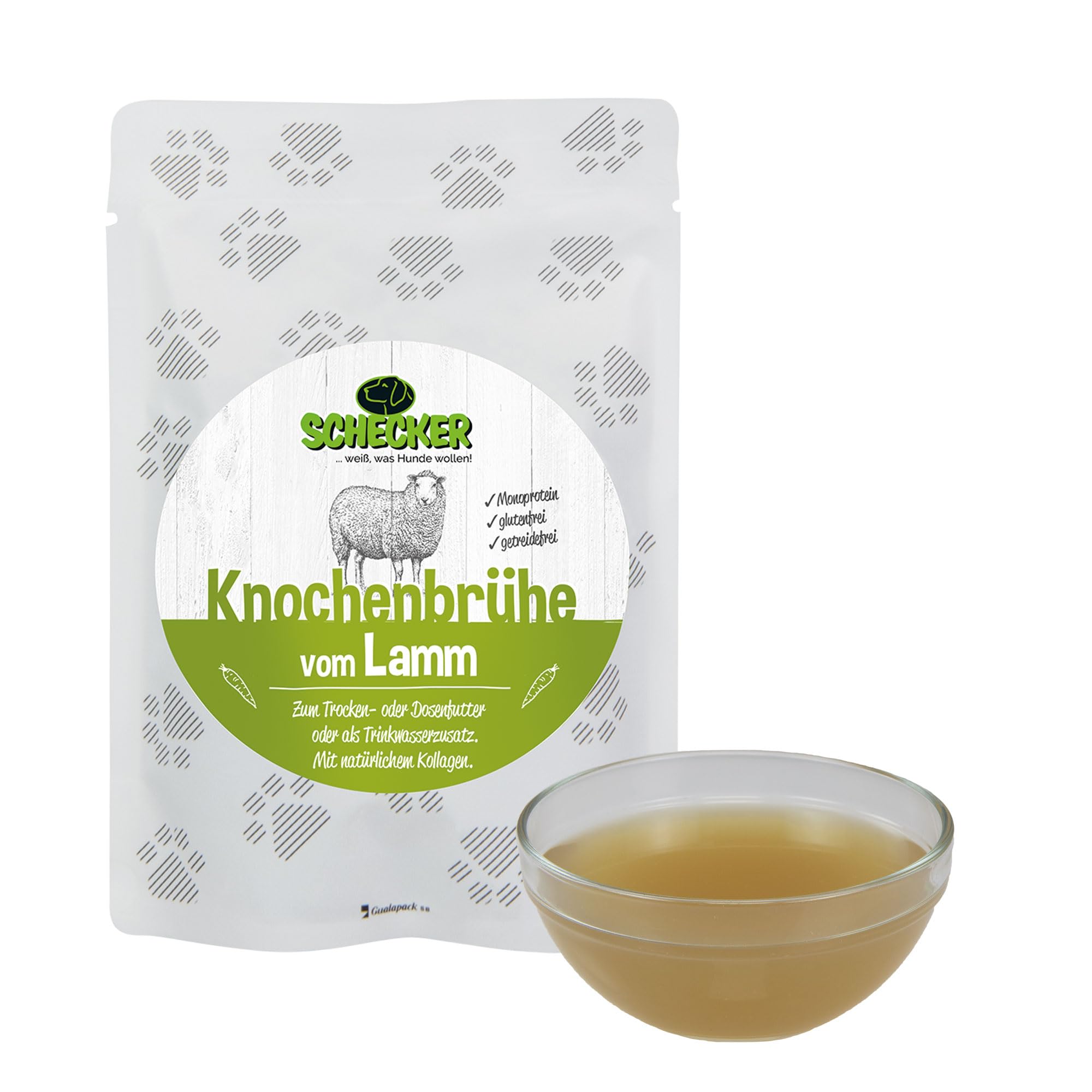 Schecker Hundefutter - Knochenbrühe für Hunde Elch - Futtertopping für Hunde - 12x100ml - Brühe einfach über das Hundefutter gießen