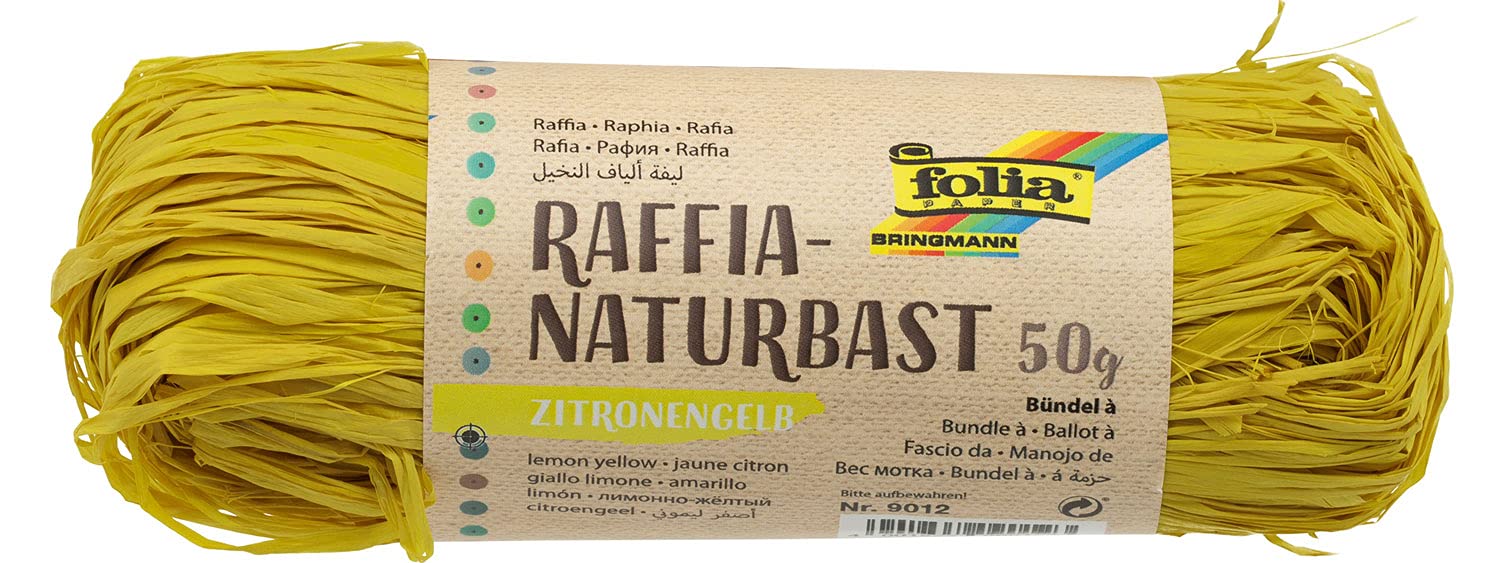 Folia Lemon Yellow 9012 - Raffia Natural Raffia 1 Bundle Of 50G Natural Straw Mix String Ideal For Crafts, Decoration Or Floristry Work