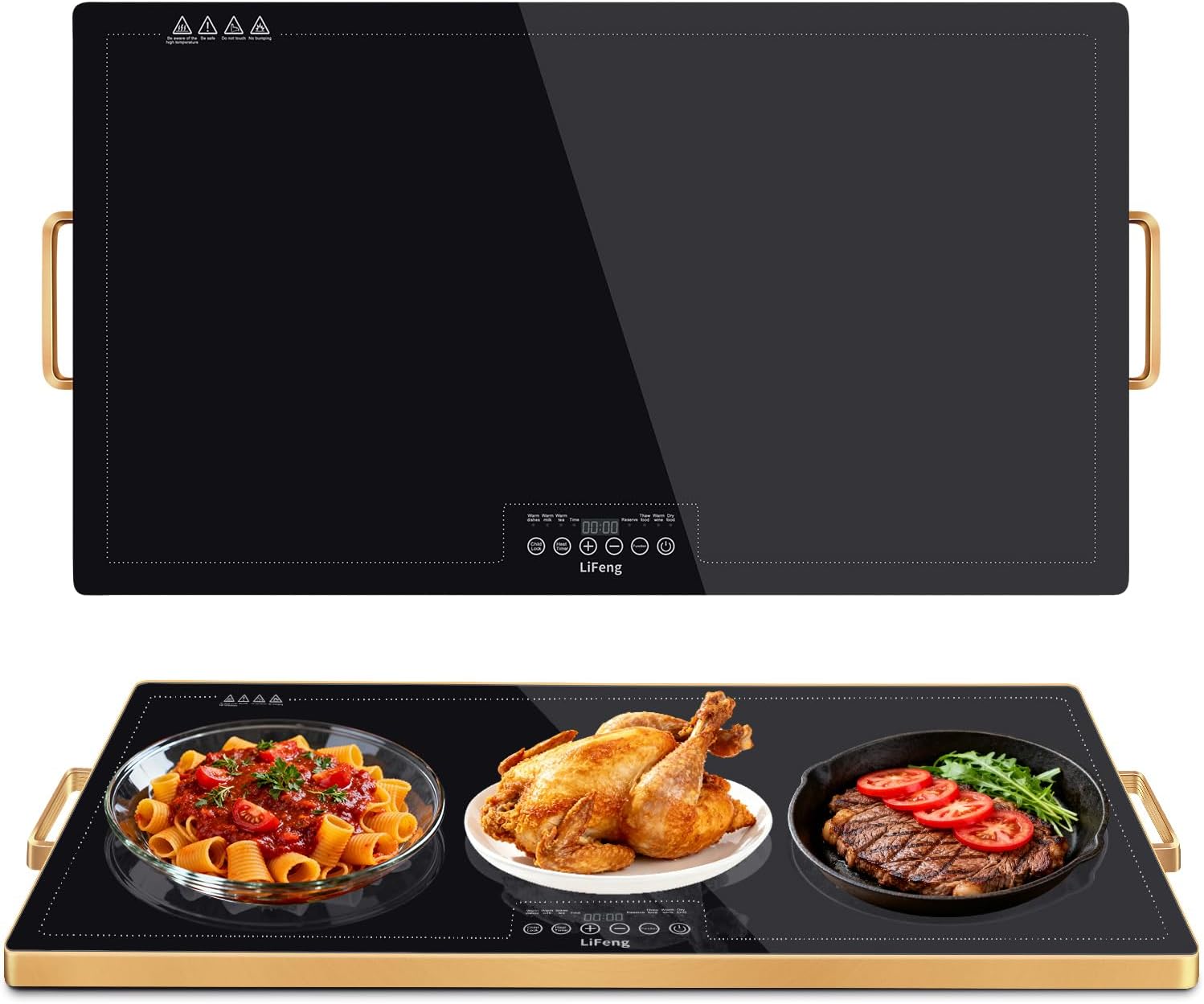 LIFENG Electric Warming Tray 40" x 14" – Glass-Top Full-Surface Food Warmer with 6 Temperature Modes & Timer, Warming Tray for Buffets, Parties, Sabbath, Holidays & Everyday Dining,Black