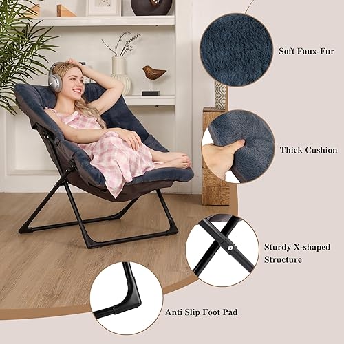 Miniatura 6 de Cómoda silla platillo para adultos, silla de dormitorio de piel sintética suave con otomana, sillas de dormitorio decorativas, sillas de lectura