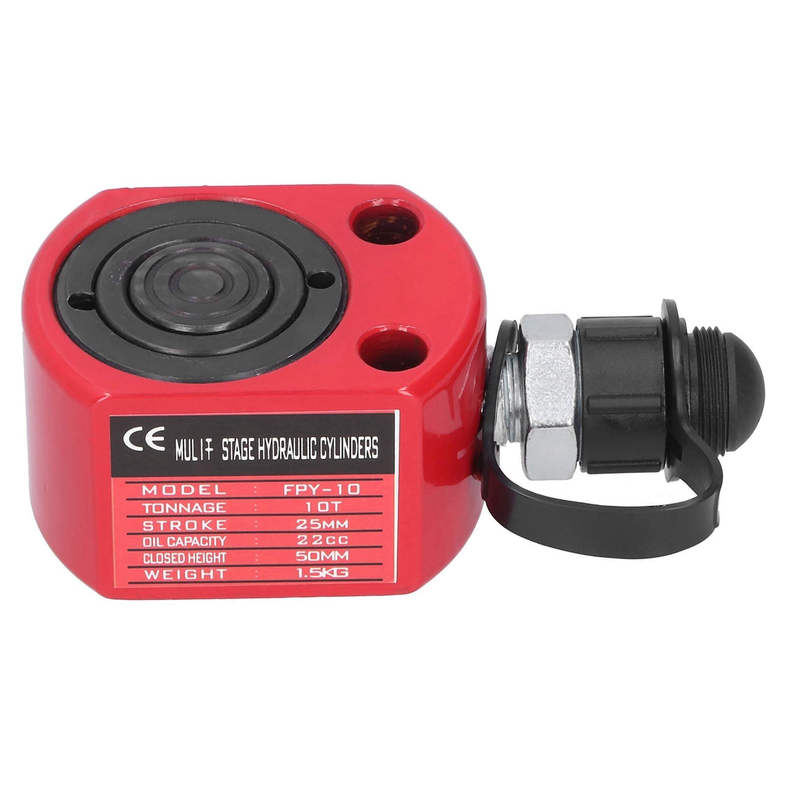 Cilindro Hidráulico 10T Gato de Ariete Hidráulico Rojo Herramienta Eléctrica de émbolo de Agujero Hueco Separado 50 mm de Altura