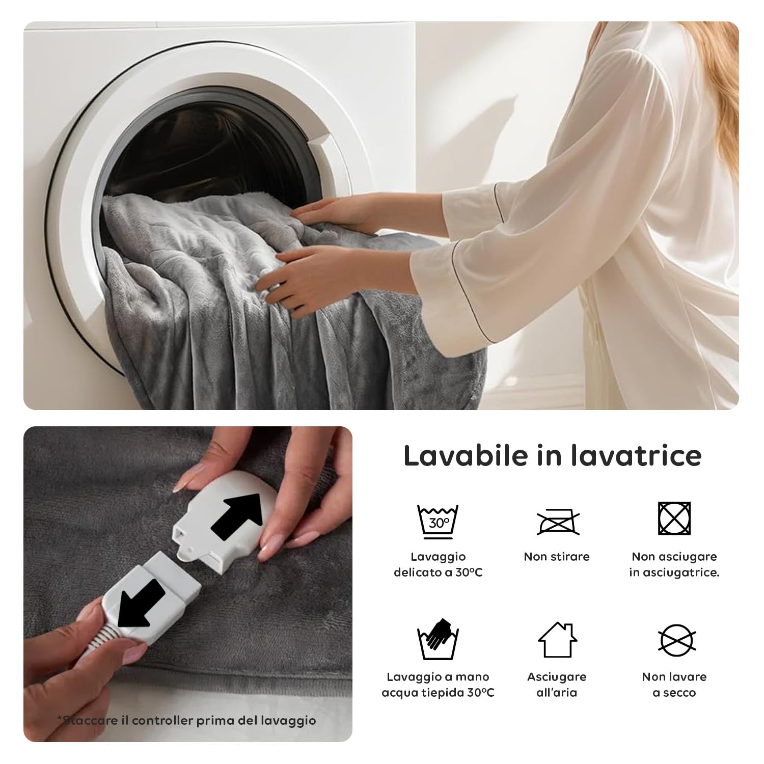 Wintem - Coperta Termica Elettrica Fluffy con 8 Livelli di Temperatura Termocoperta Maxi 160x120 cm in Flanella per Letto e Divano
