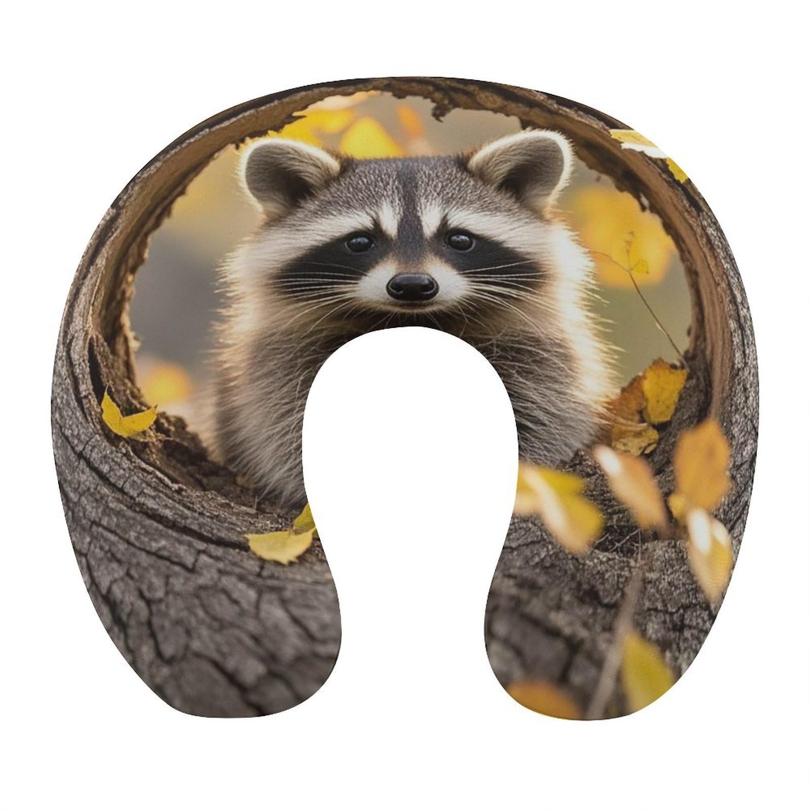 FekiLoot Raccoon in The Fall Tree Hole Travel Pillow U Shaped Neck Pillow Comfortable Memory Foam Pillow Portable Soft Headrest Lightweight Neck and Head Support for Planes Trains Self-Driving Cars
