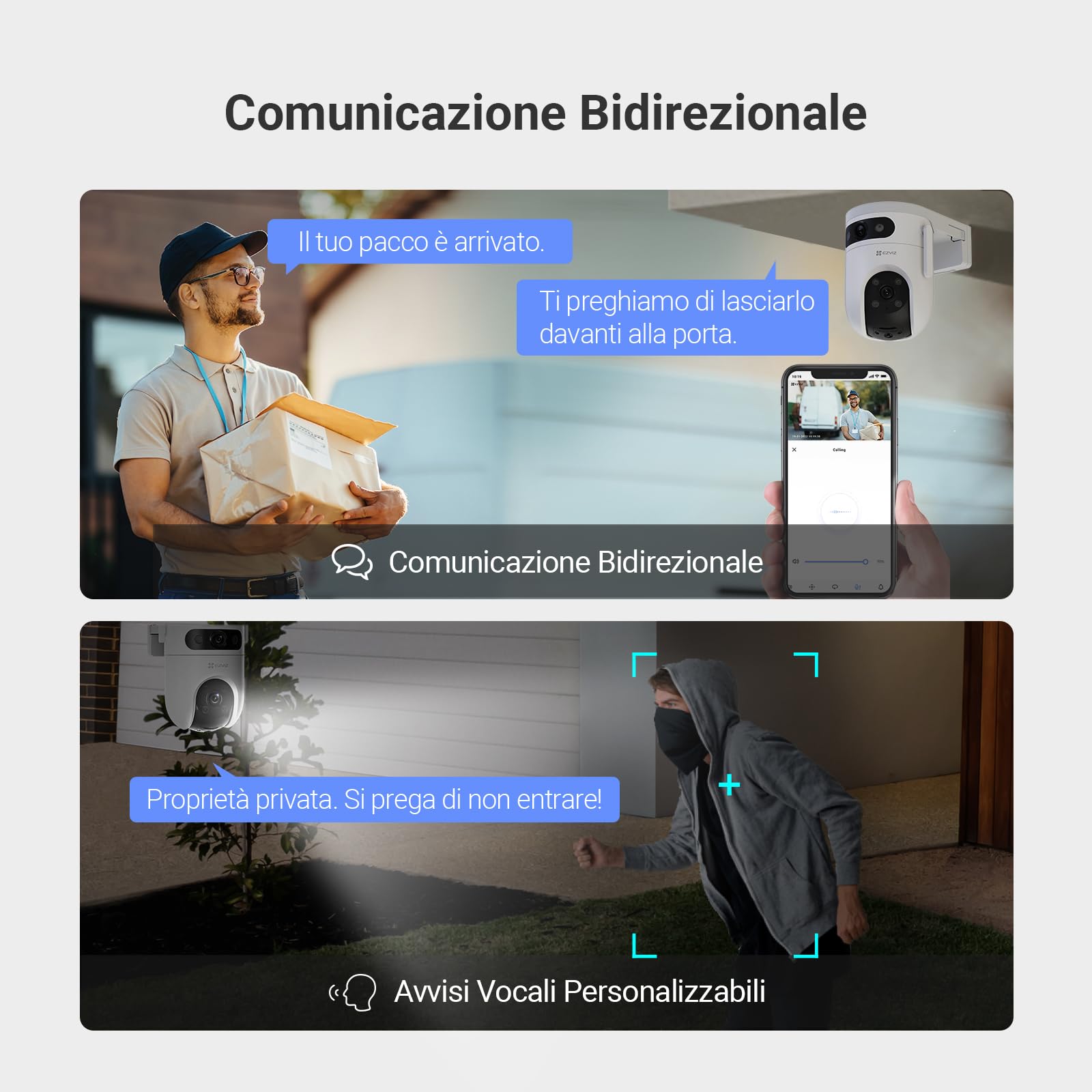 EZVIZ H9C 3K+3K Telecamera Wi-Fi da Esterno a Doppia Lente 4G LTE | PTZ a 360°, Tracciamento Automatico, Rilevamento Persone/Veicoli, Visione Notturna Colori 40m, Difesa Attiva, Wi-Fi 6