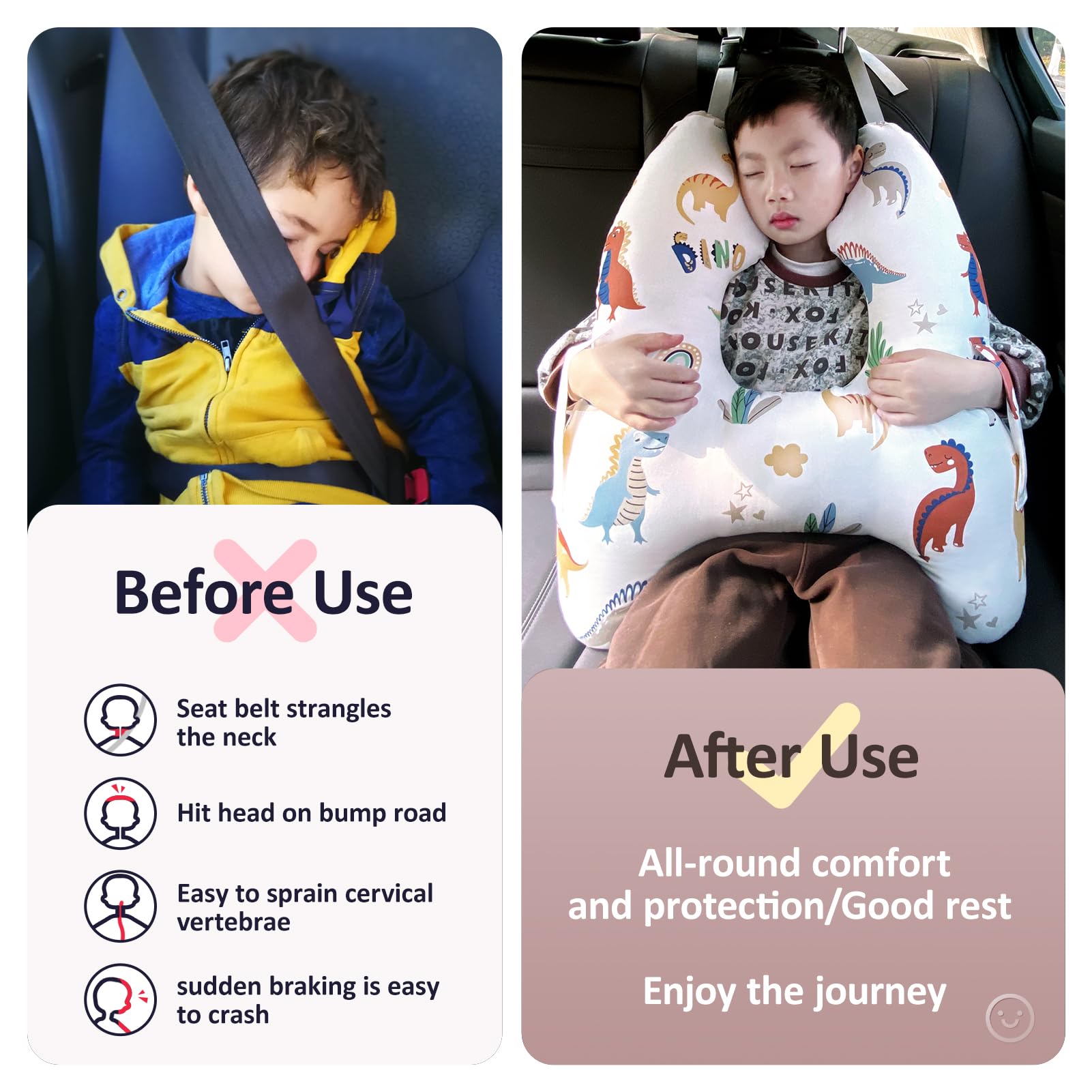 Oreiller de voiture pour enfants, coussin de voyage en forme de H, support de tête de voiture, coussin de sécurité pour adultes et enfants en voyage, coussin de voyage en voiture peut être démonté et
