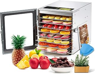 Cercker 8-Tray Stainless Steel Food Dehydrator, 500W Jerky Dryer for Meat, Fruits, Herbs, Veggies up to 190°F with 24H Timer