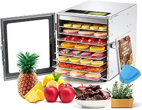 Cercker Máquina de desidratação de alimentos 8 bandejas de aço inoxidável, desidratador de carne seca de 500 W para carne, secador de cogumelos 190ºF, temporizador 24H, secador de frutas para ervas