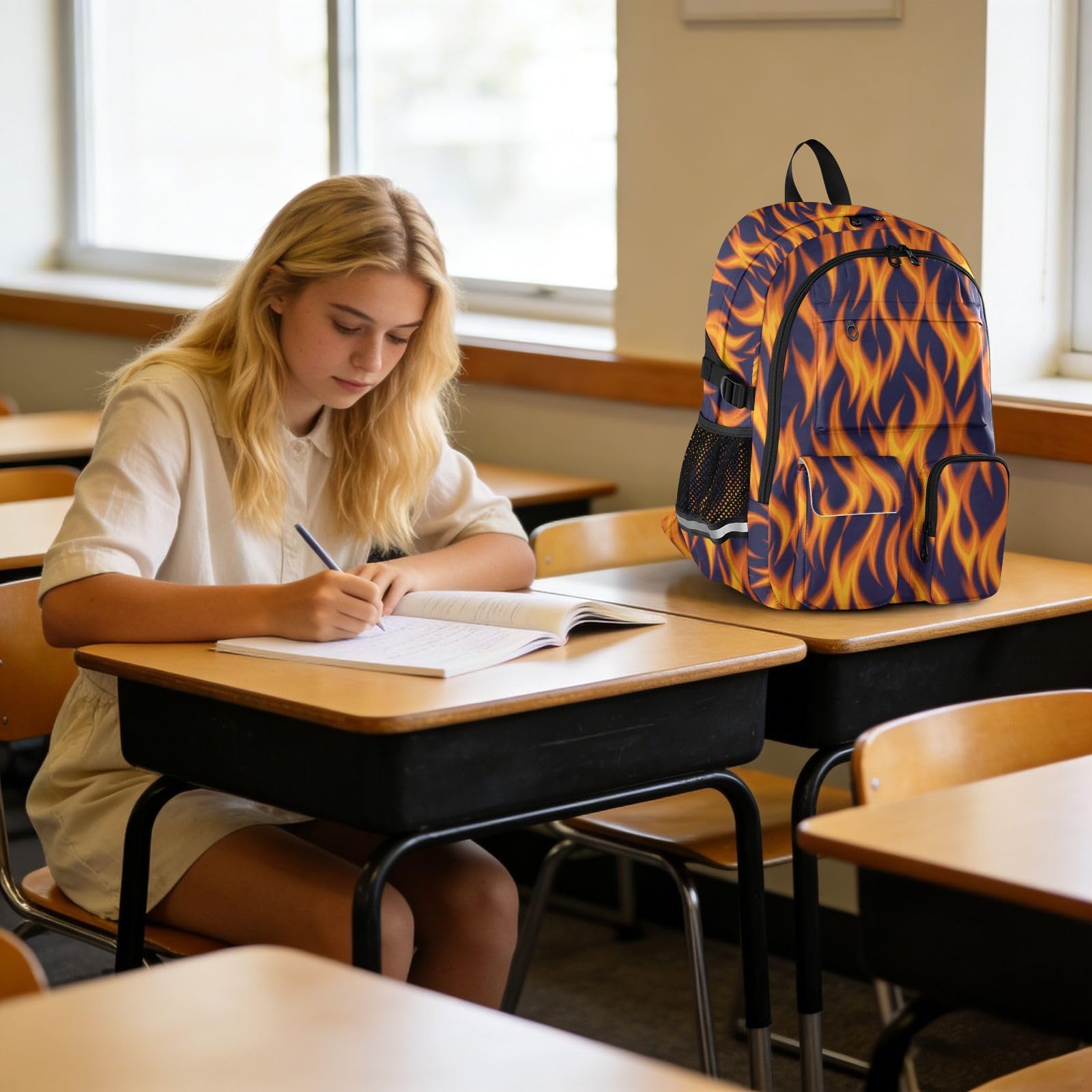 KLL Mochila para laptop para mujer, diseño abstracto de llama, color naranja