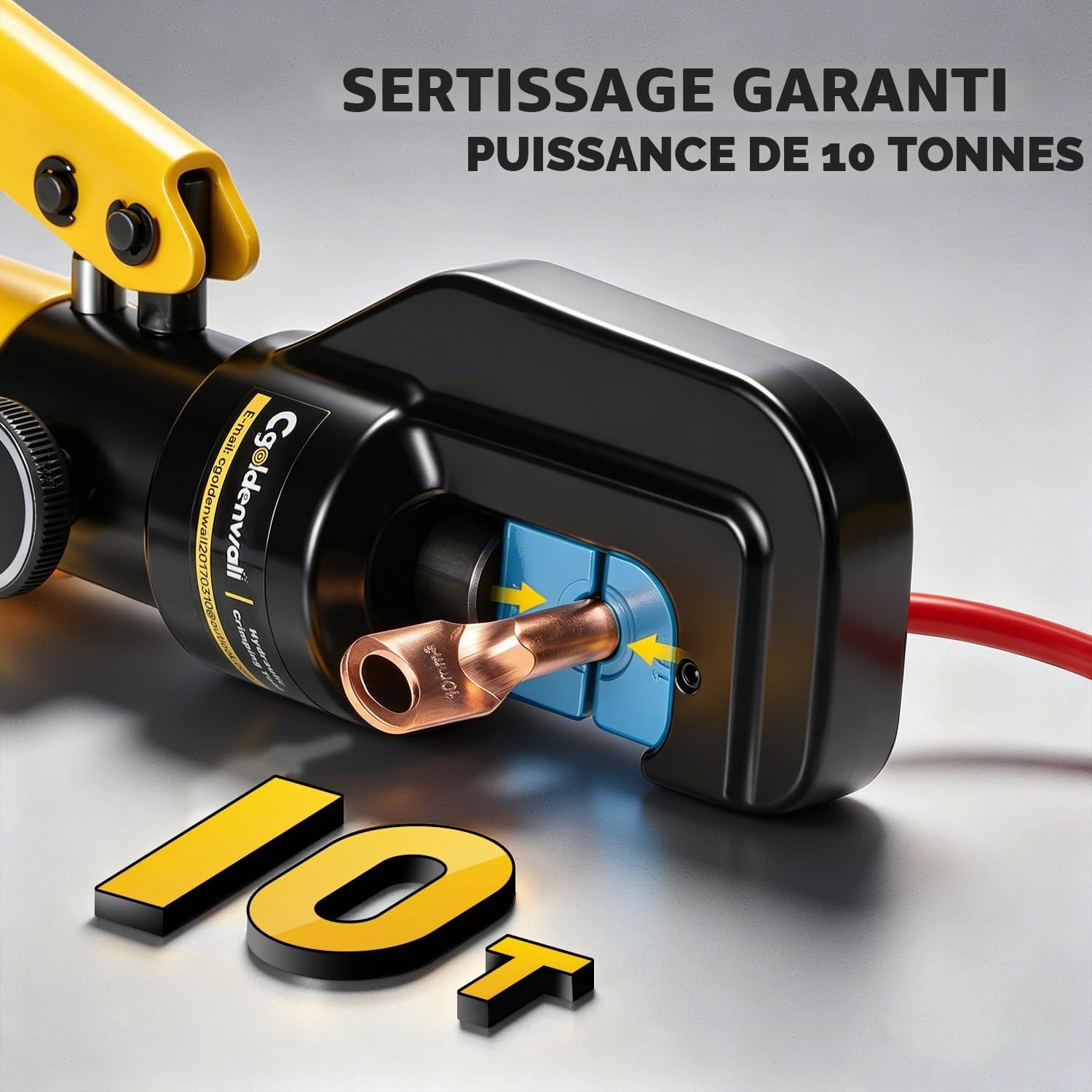 CGOLDENWALL YQK-70 Pince à Sertir Hydraulique Outil de Sertissage 4-70 mm² Pression 10T avec 9 Matrices Hexagonales Course 12mm pour Cosses de Câbles en Cuivre et Aluminium